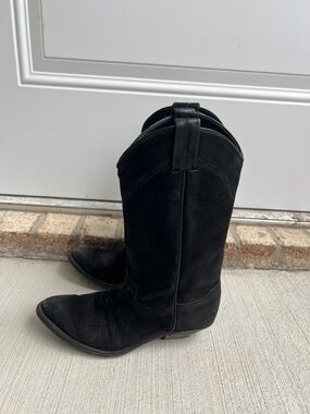 Vintage Black Suede Women's Heeled Western Boots